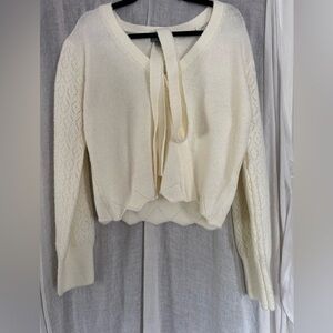 Cupcake Clothing LTD. Faux Wrap White Sweater w tie & sleeve detail. Sz L EUC
